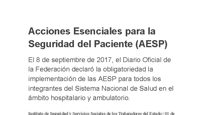 Acciones Esenciales para la Seguridad del Paciente (AESP) 2017 - Studocu