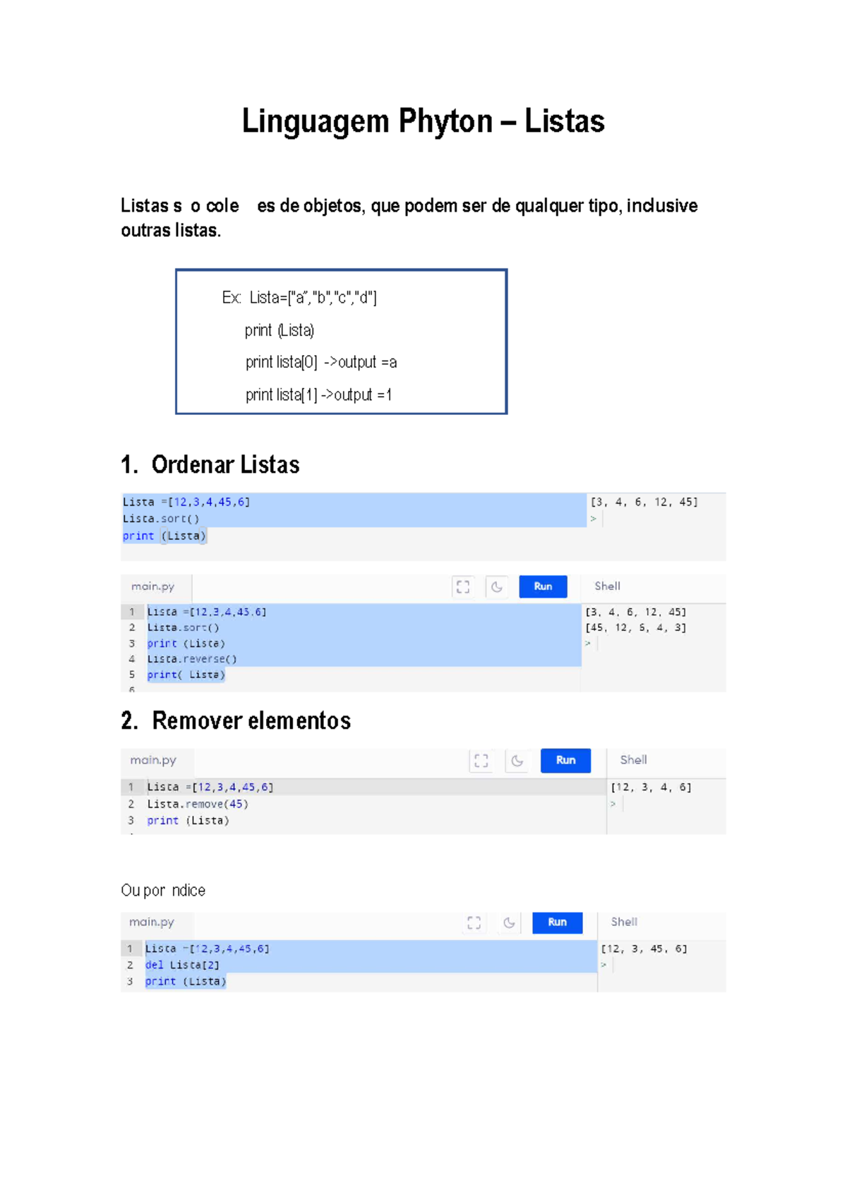 Listas Phyton - Exercícios de python - Linguagem Phyton – Listas Listas ...