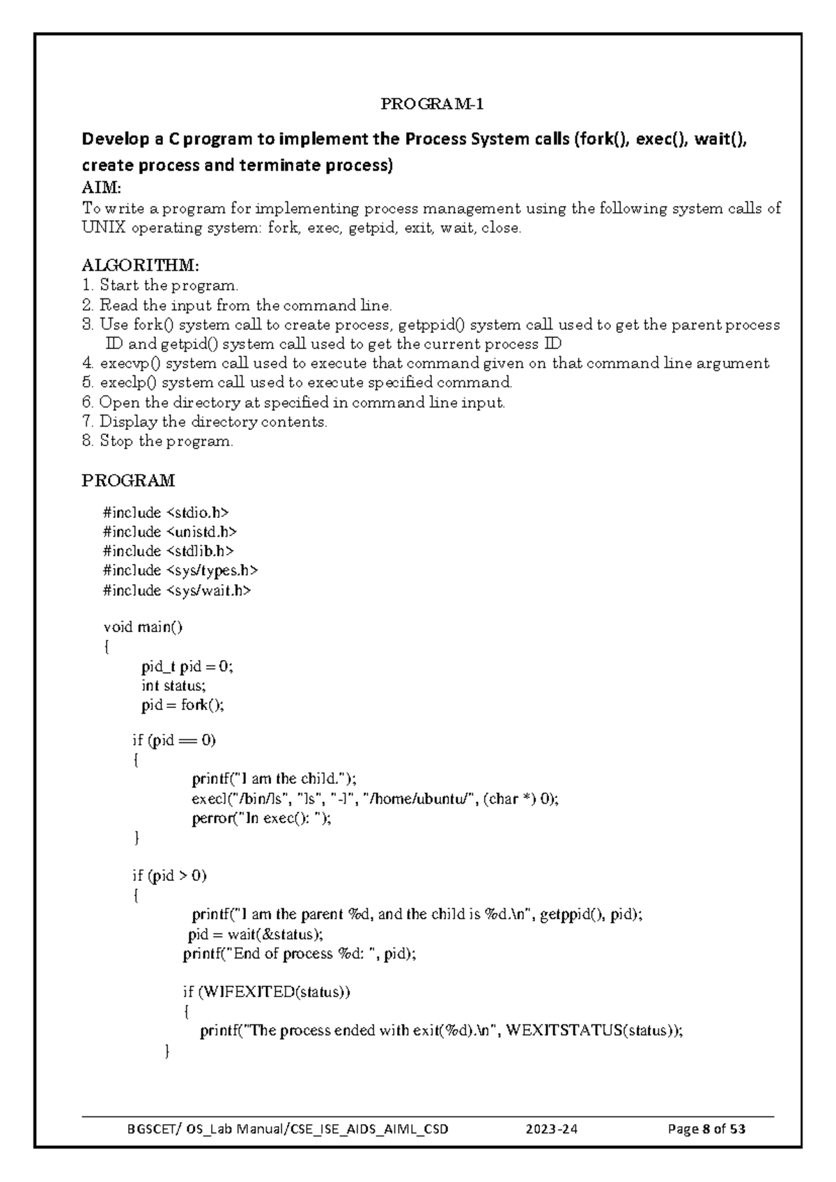 Oslab - Process System Calls & CPU Scheduling Implementation - Studocu