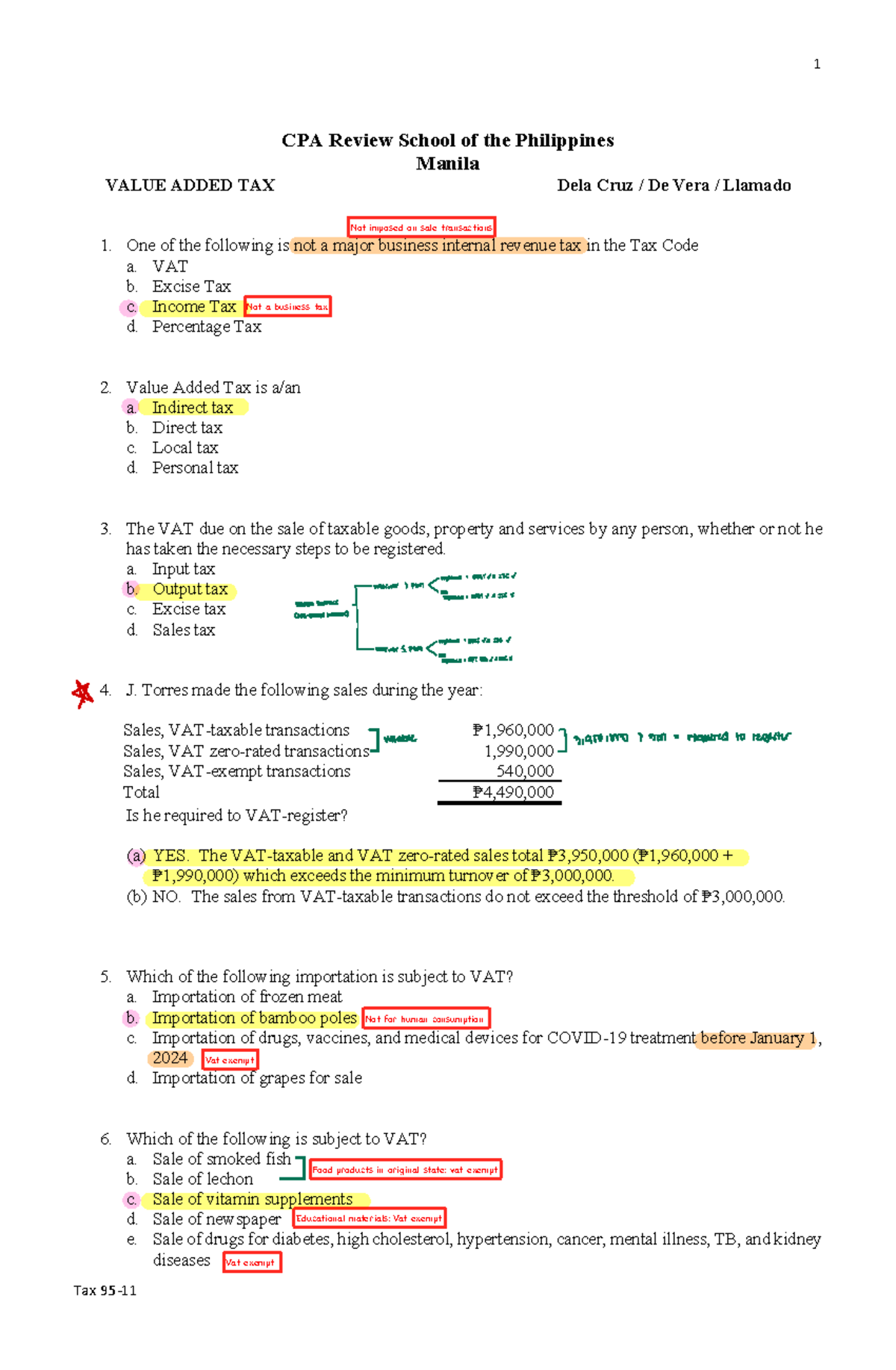95-11 VAT-1 - Review Notes on Value Added Tax Concepts - Studocu