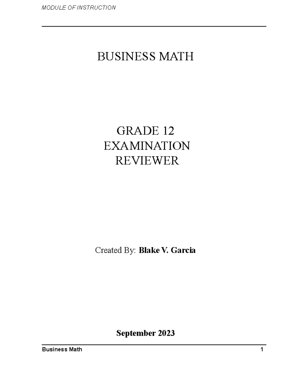 Grade 12 Business Math Examination Reviewer - Sept 2023 - Studocu