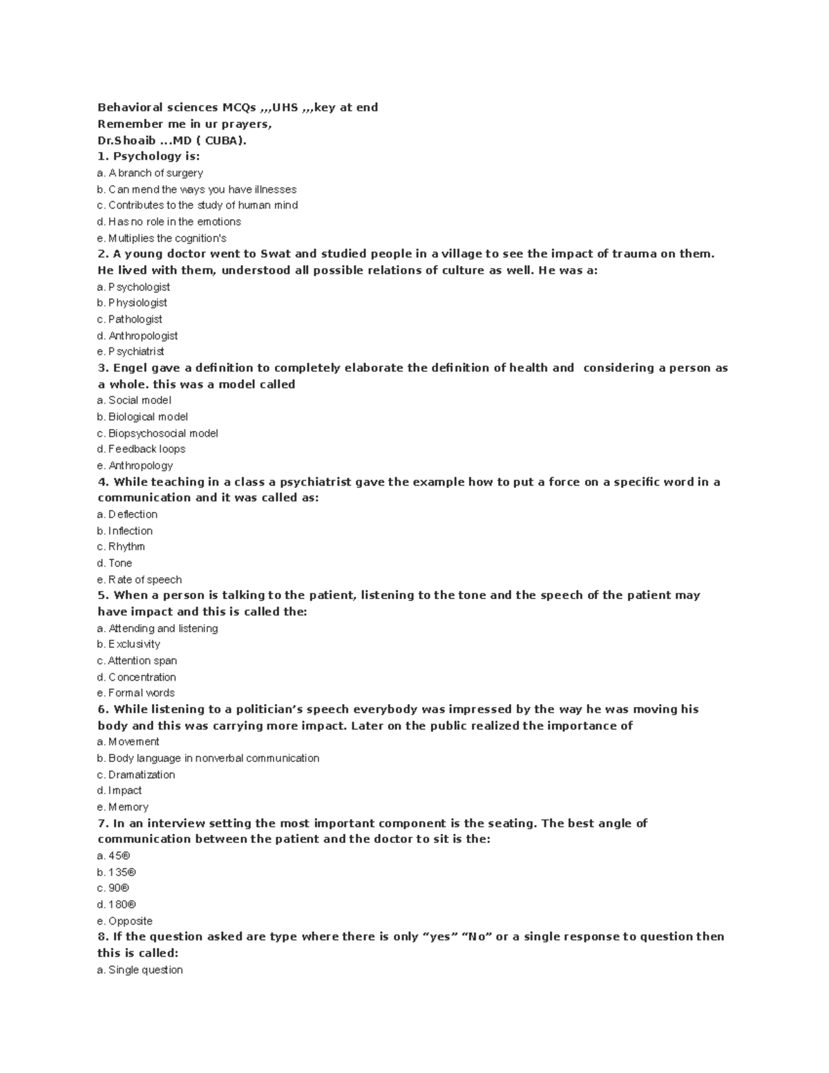346439472 Behavioral Sciences MCQs with Key at End - Studocu