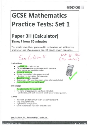 Edexcel Gcse Maths Higher 2017 Paper 2 Worked Answers Write Your Name Here Surname Other Edexcel Gcse Maths Higher 2017 Paper 2 Worked Answers Write Your Name Here Surname Other