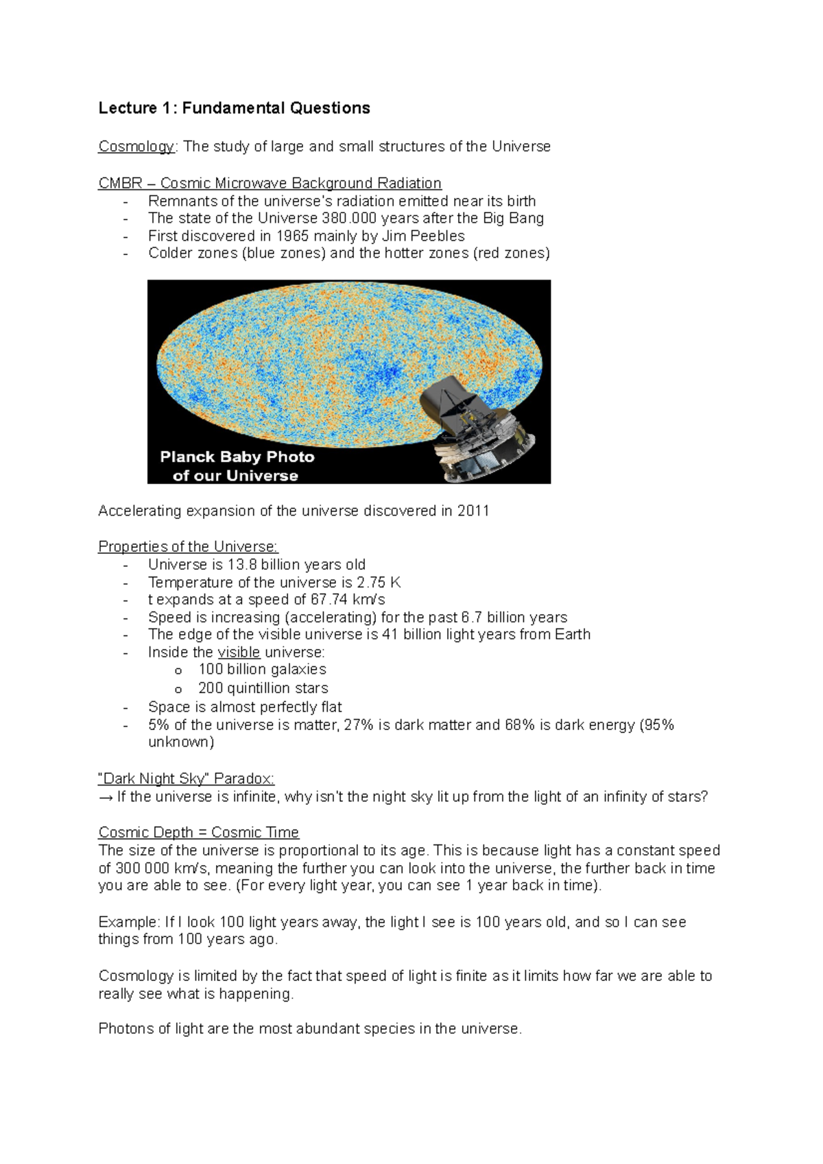 Cosmic Origins: Summaries of Lectures for Course COS 101 - Studeersnel