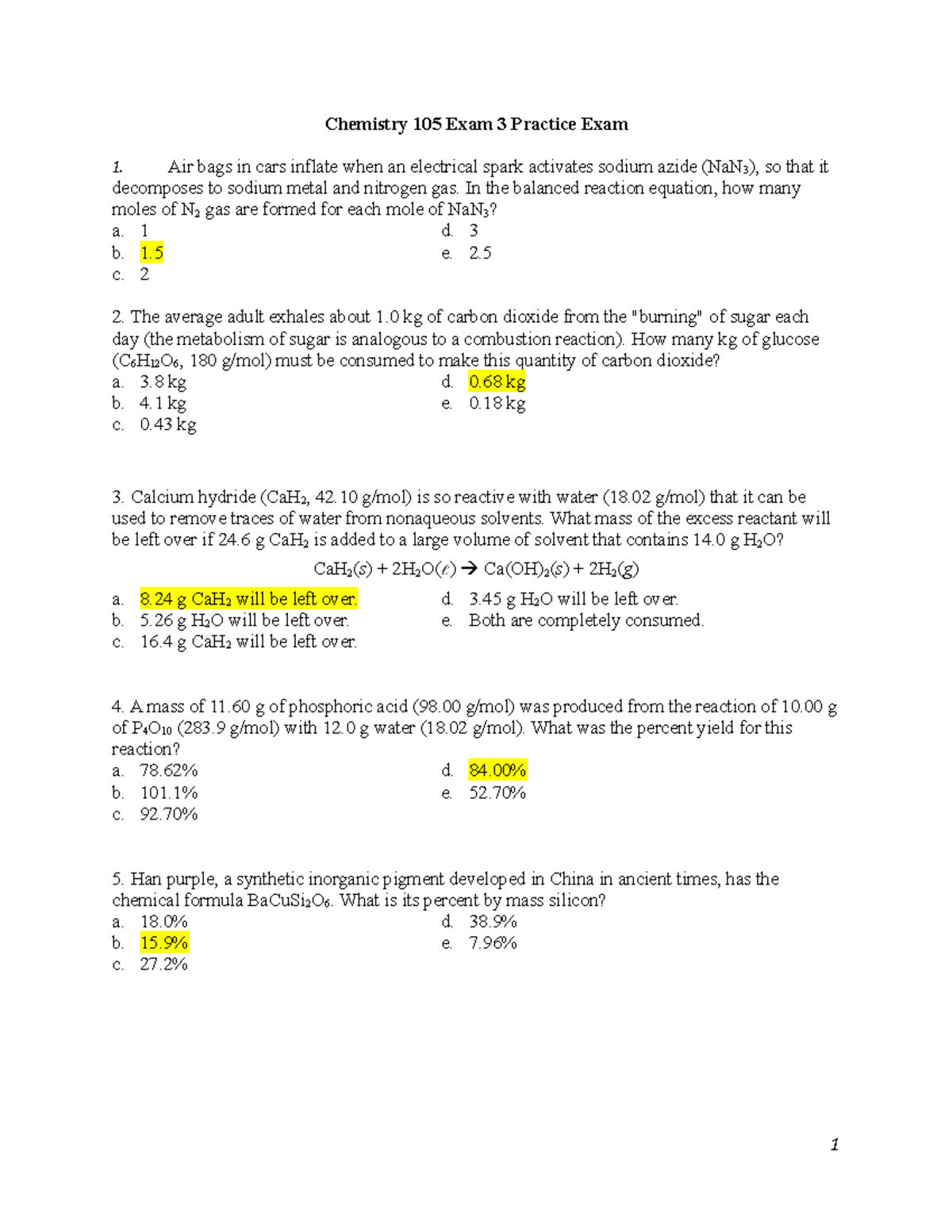 Exam 3 Practice 2021 KEY - Chemistry 105 Exam 3 Practice Exam 1. Air ...