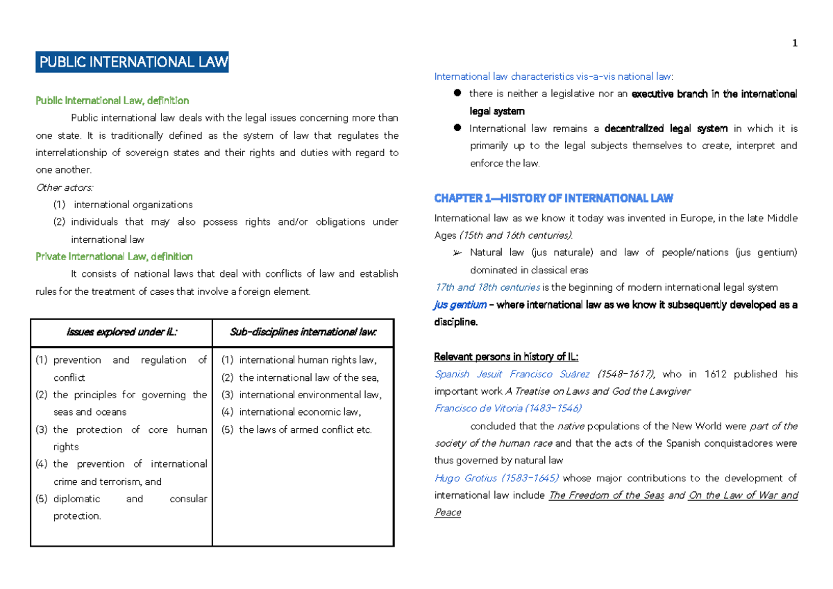 PIL-️ Final Exam Notes on Public International Law and Civil Procedure ...