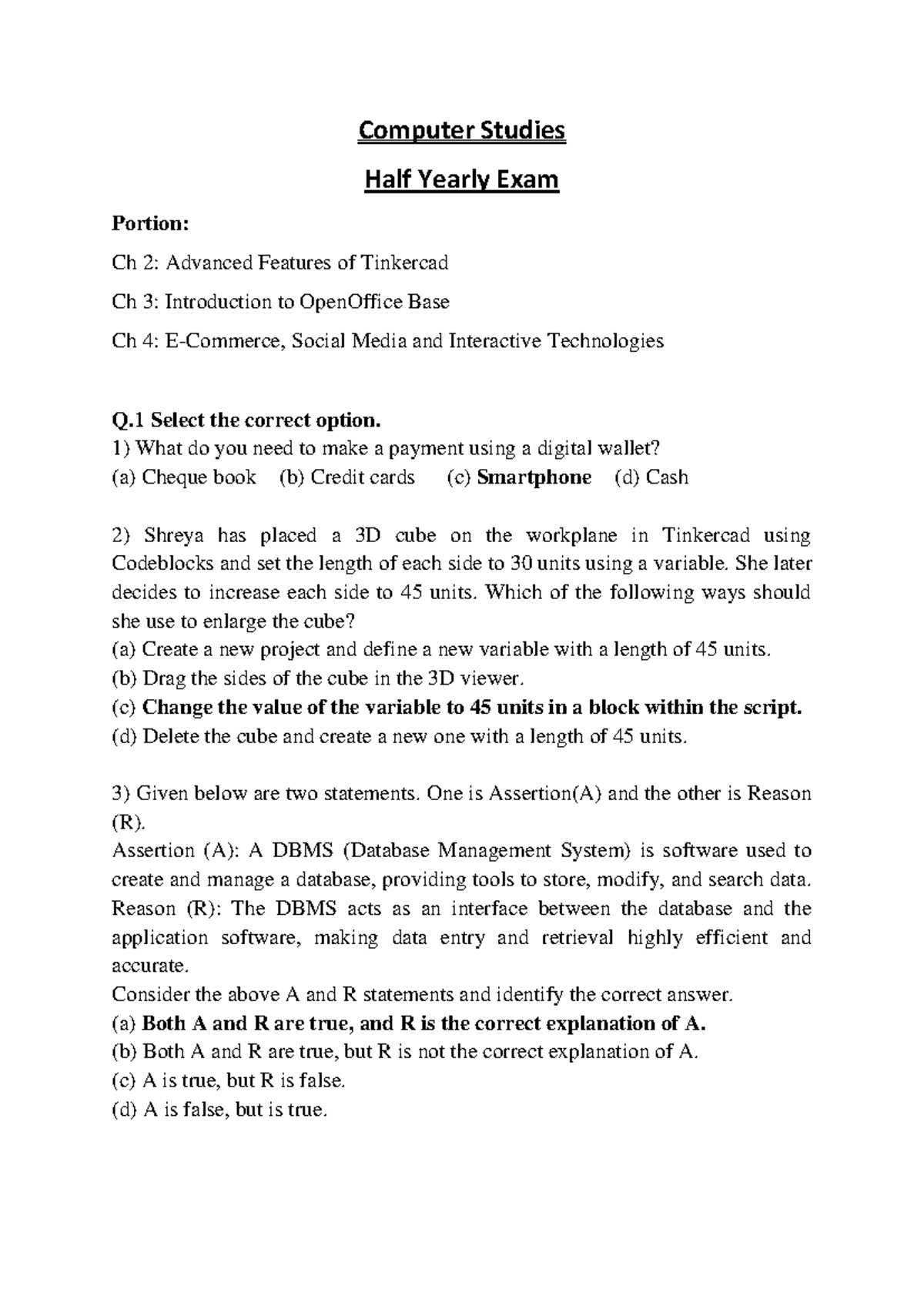 Computer Studies Half Yearly Exam Portion: Ch 2-4 Overview - Studocu