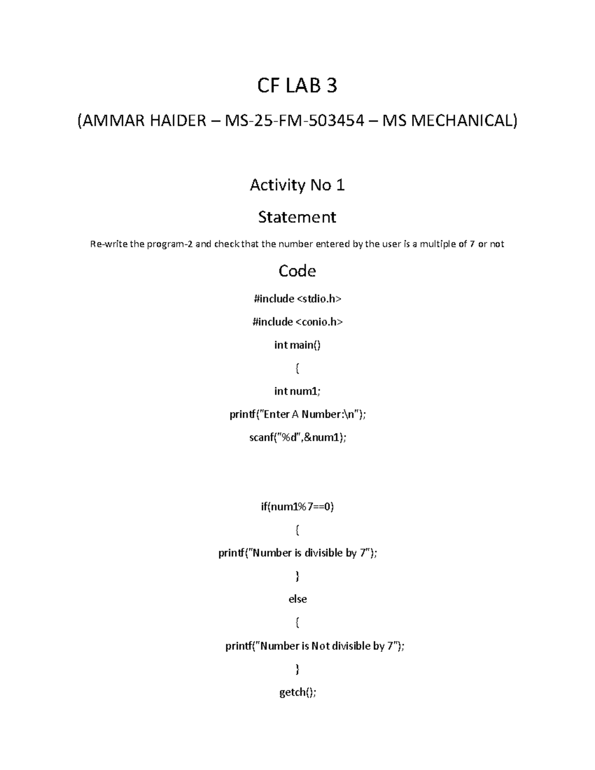 CF LAB 3: Programming Activities and Solutions (MS ME 503454) - Studocu