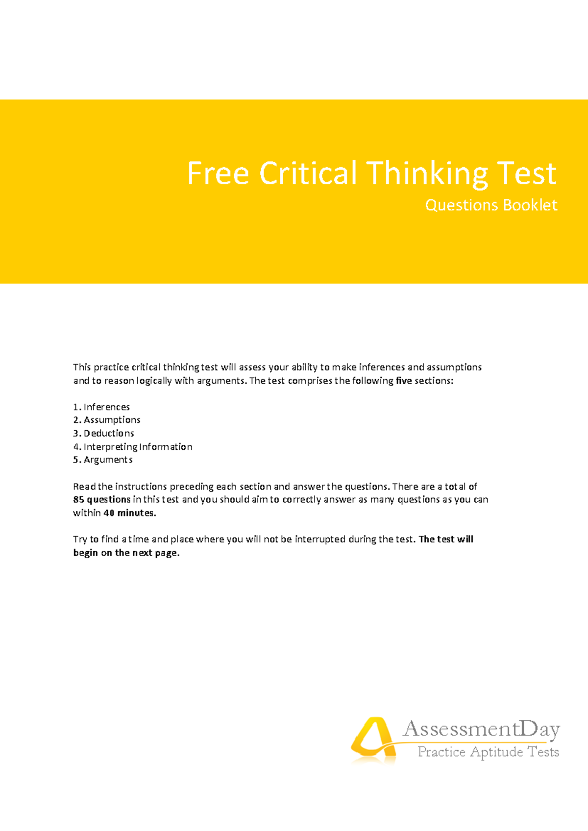 Critical Thinking Test Questions Booklet: Practice & Assessment Guide ...