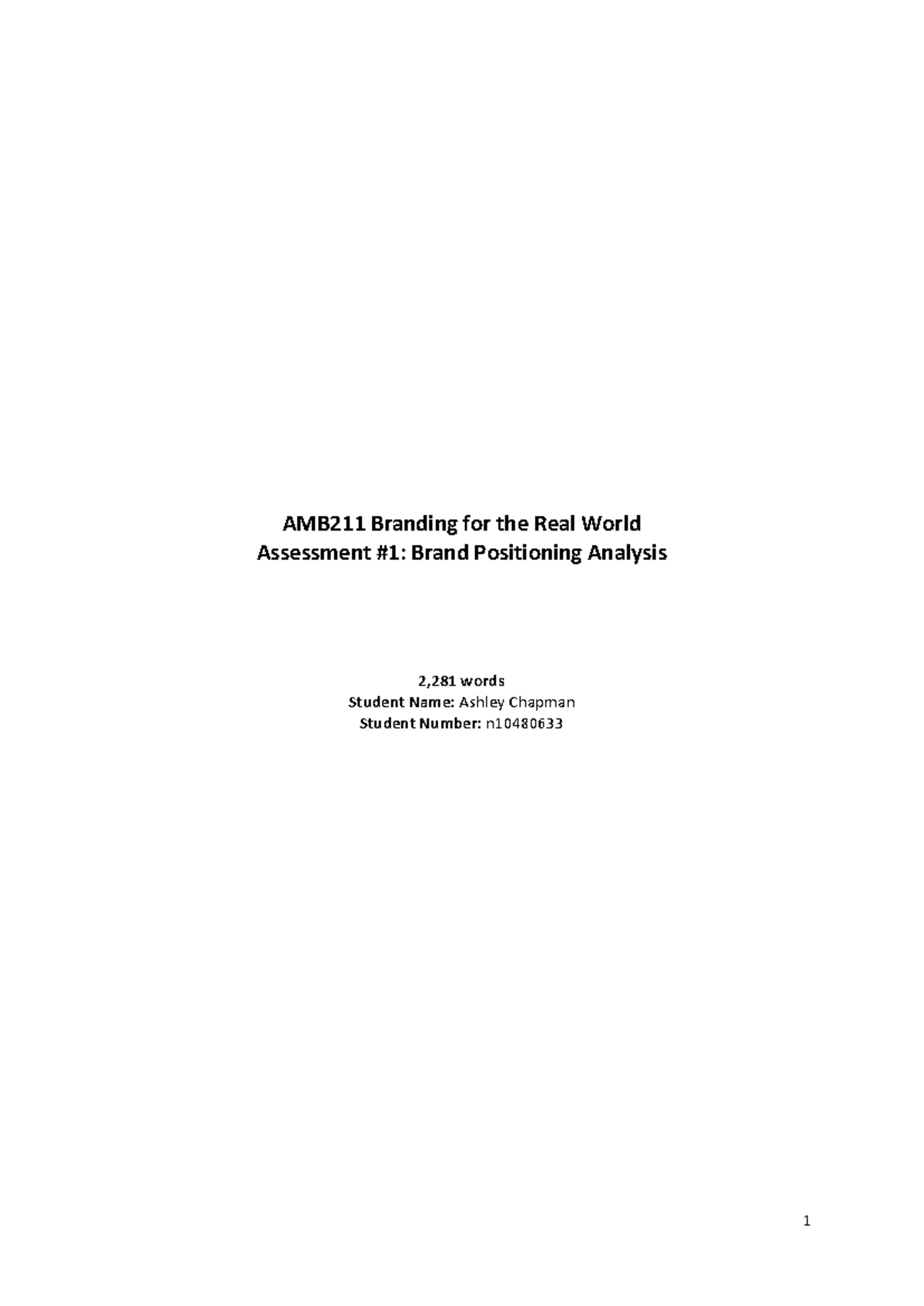 AMB211 Assessment 1: Brand Positioning Analysis by Ashley Chapman - Studocu
