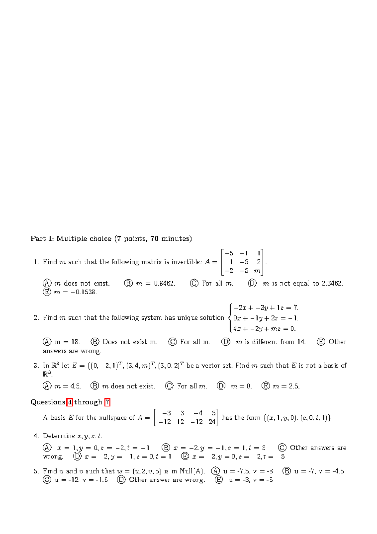 Final Exam MT1007: Linear Algebra - June 1, 2023 - Studocu