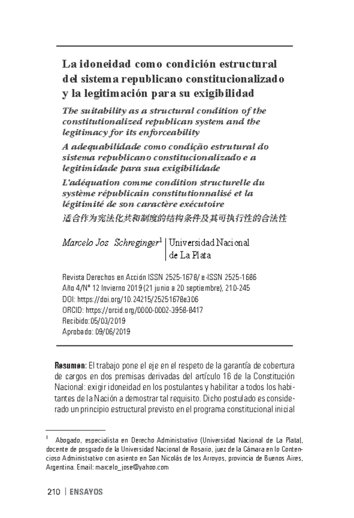 La Idoneidad como Condición Estructural en el Sistema Republicano ...