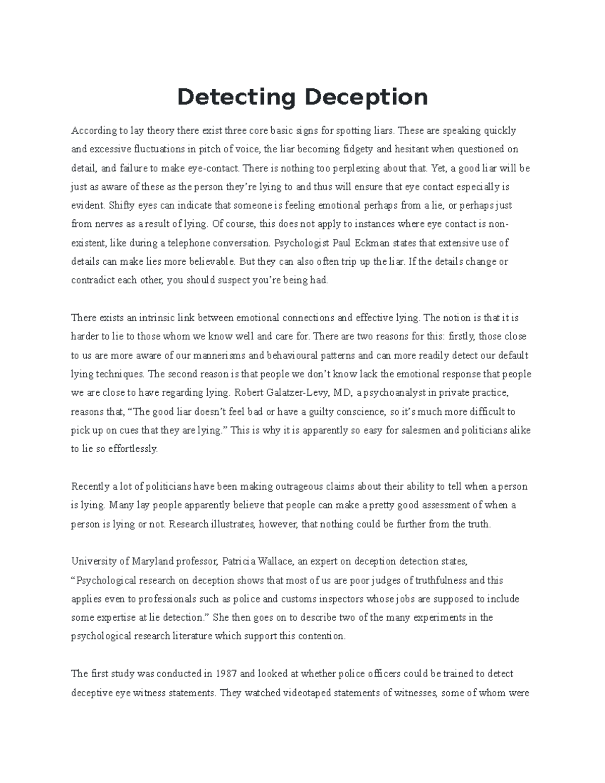 Detecting Deception: Insights from Psychological Research - Studocu
