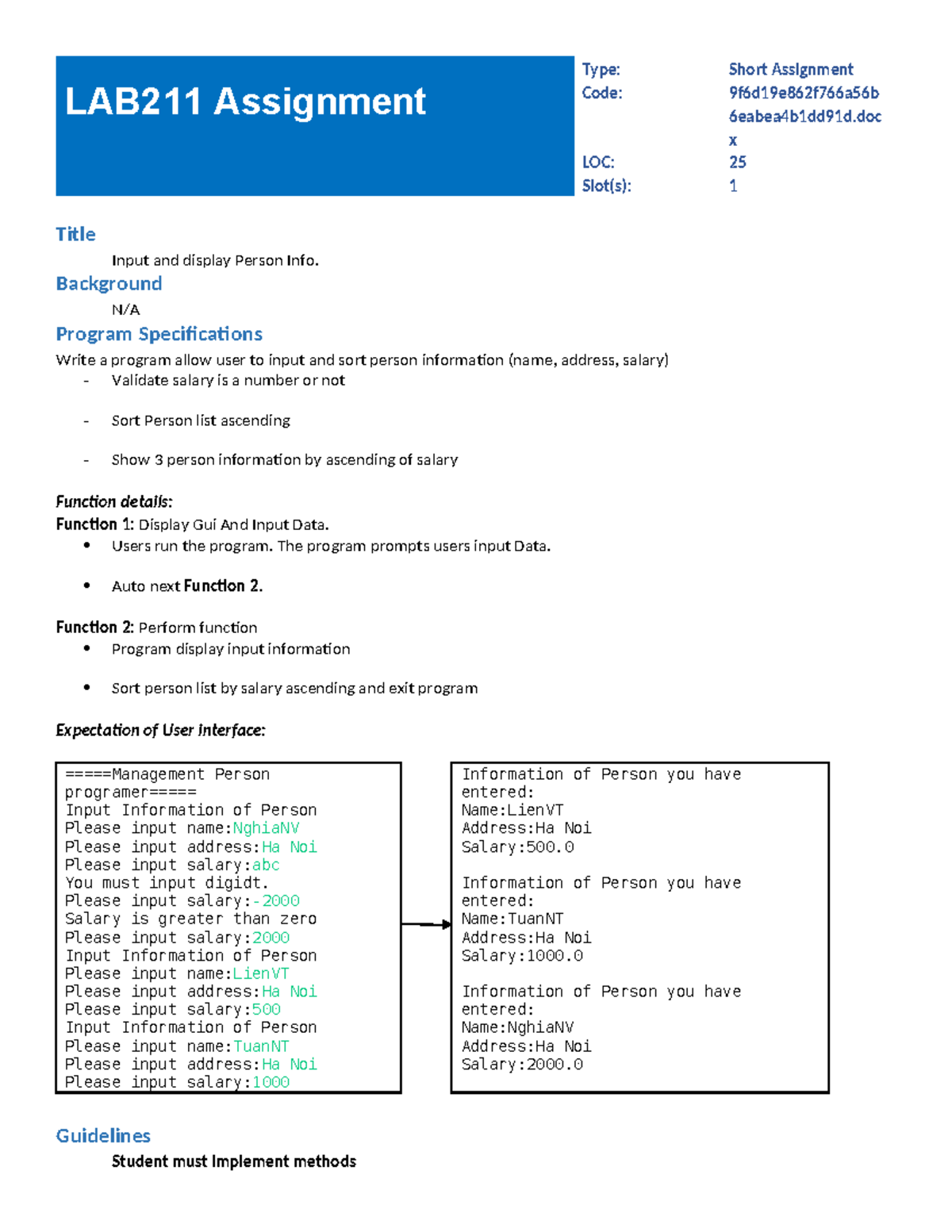 LAB211 Short Assignment: Input & Display Person Info - Studocu