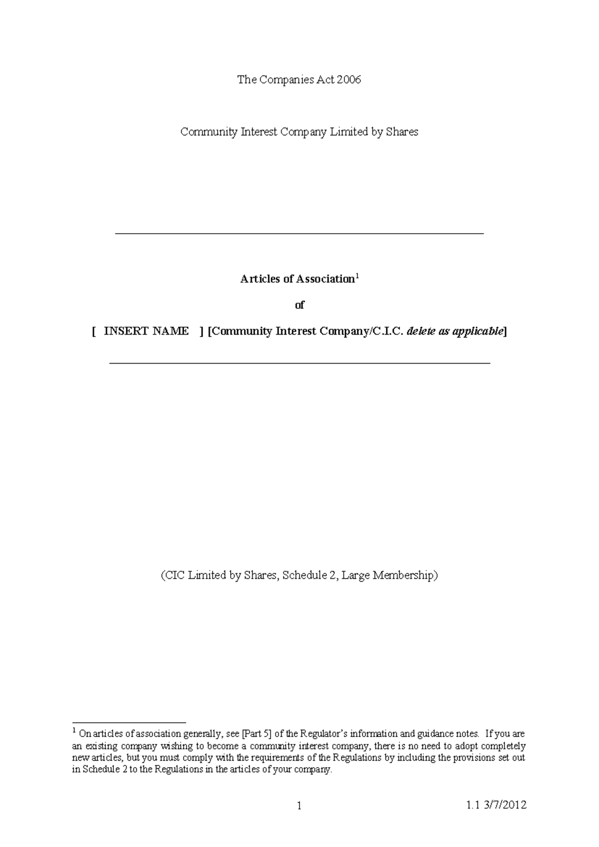 Model Articles of Association for Community Interest Company (CIC ...