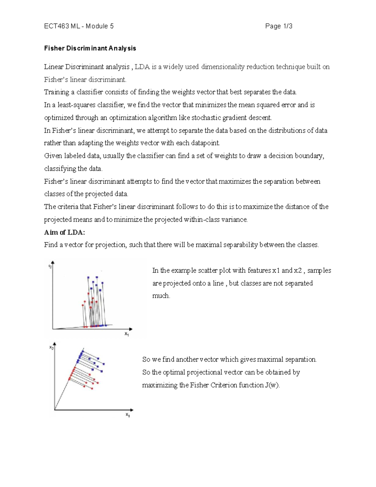 ECT463 ML Module 5: Fisher Discriminant Analysis Explained - Studocu