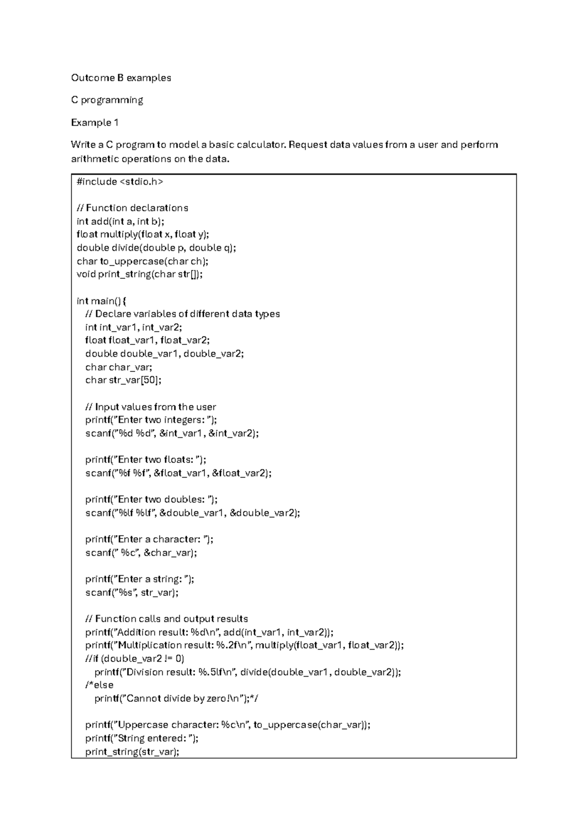Outcome B examples - Request data values from a user and perform ...