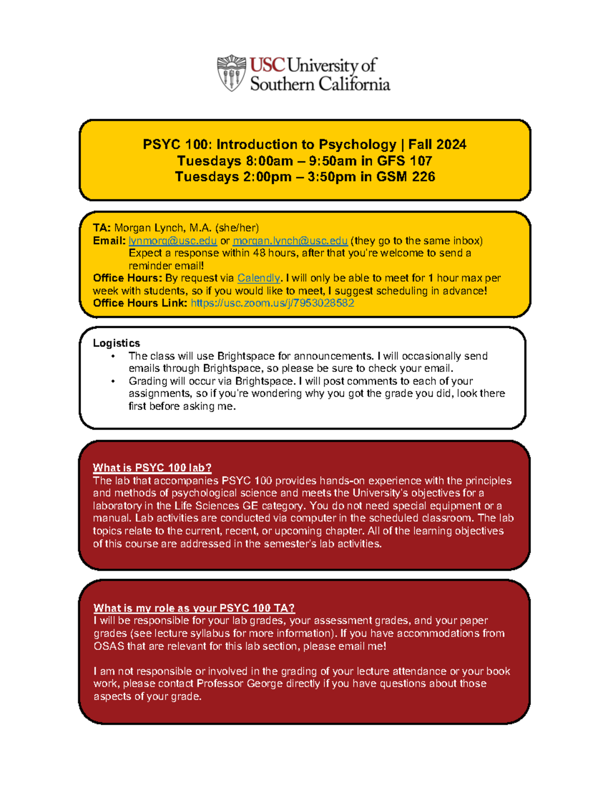 PSYC100 lab Syllabus - PSYC 100: Introduction to Psychology | Fall 2024 ...