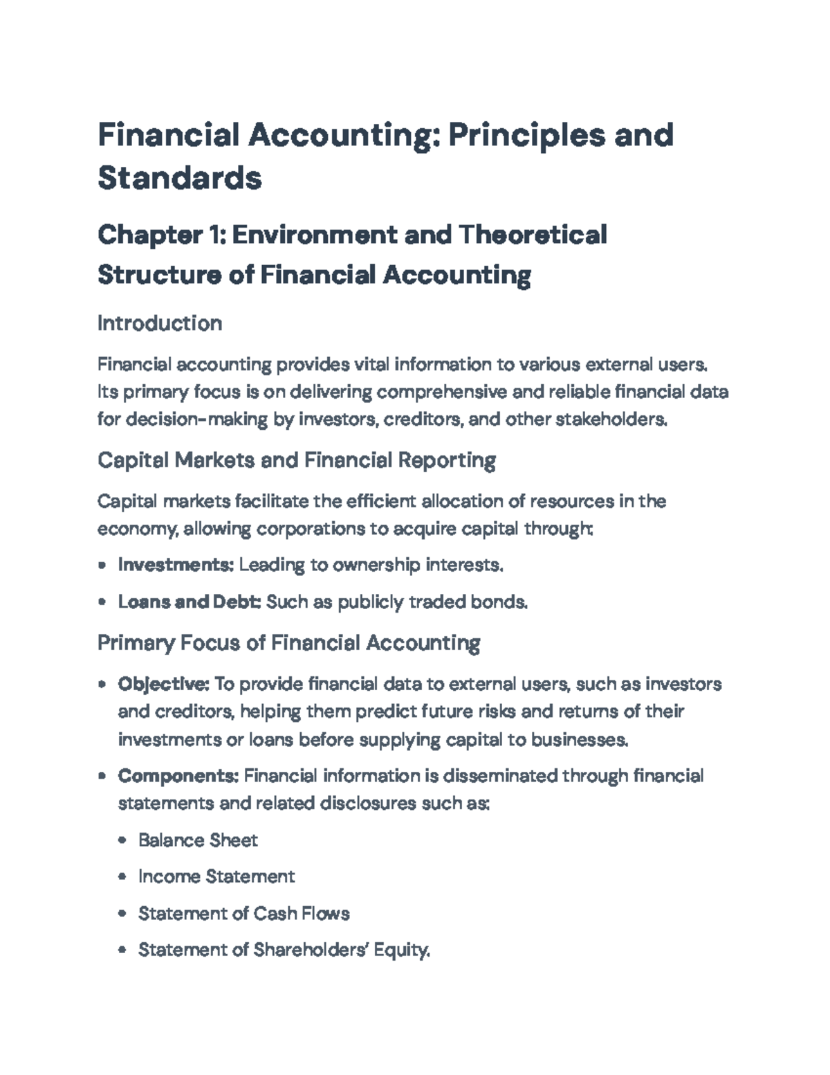 Financial Accounting Principles and Standards: Chapter 1 Overview ...