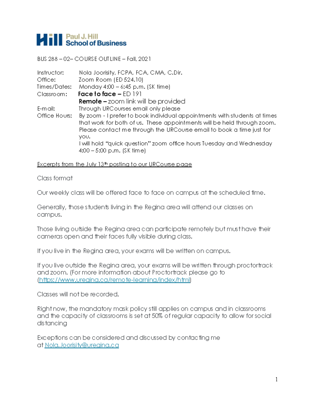 BUS 288 Course Outline - Hybrid Format for Fall 2021 - Studocu