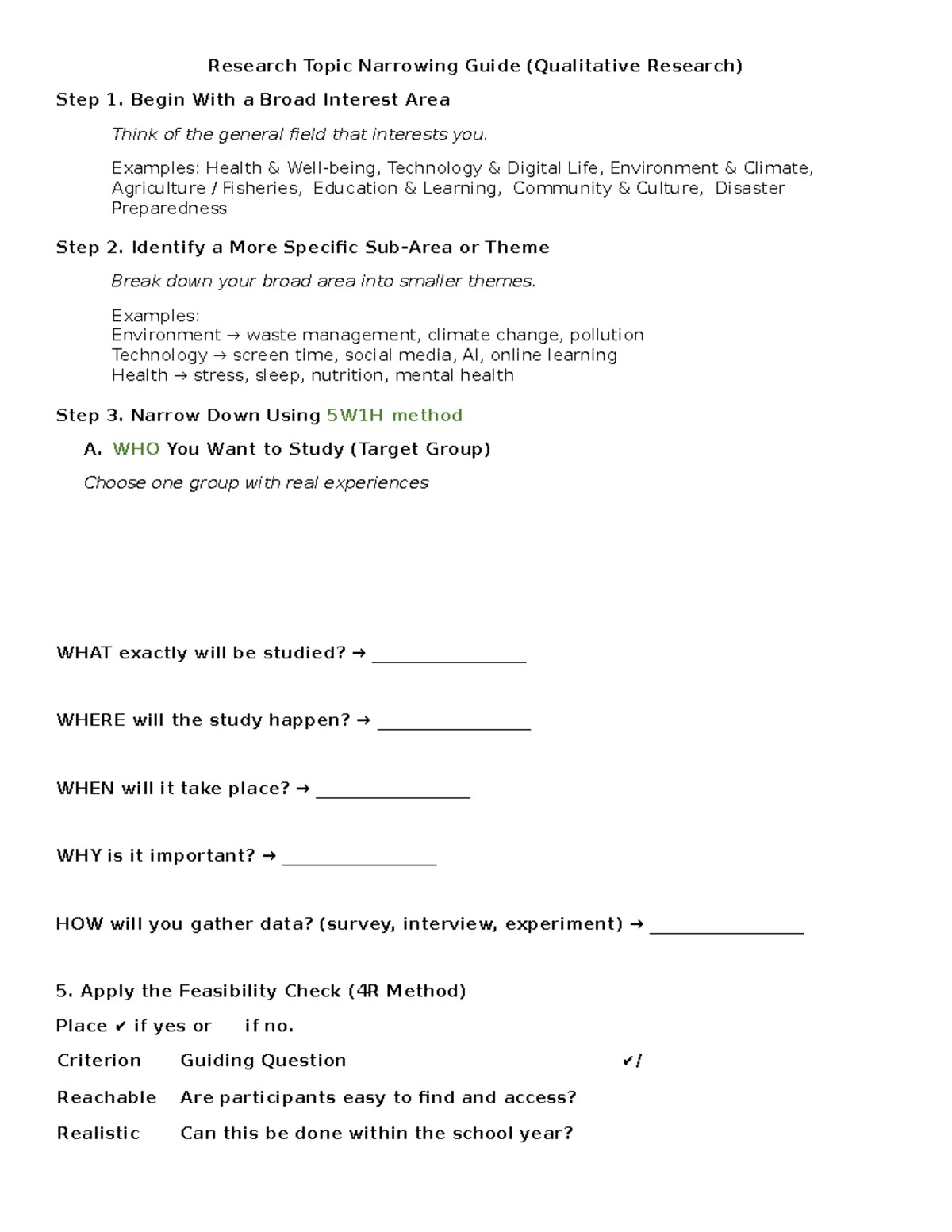 Research Topic Narrowing Guide (Qualitative Research) Template - Studocu