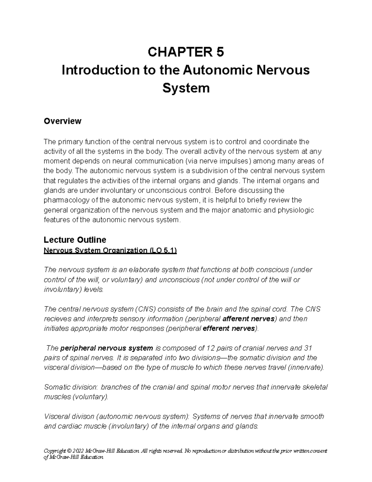 CHAPTER 5 Study Notes: Overview of the Autonomic Nervous System - Studocu