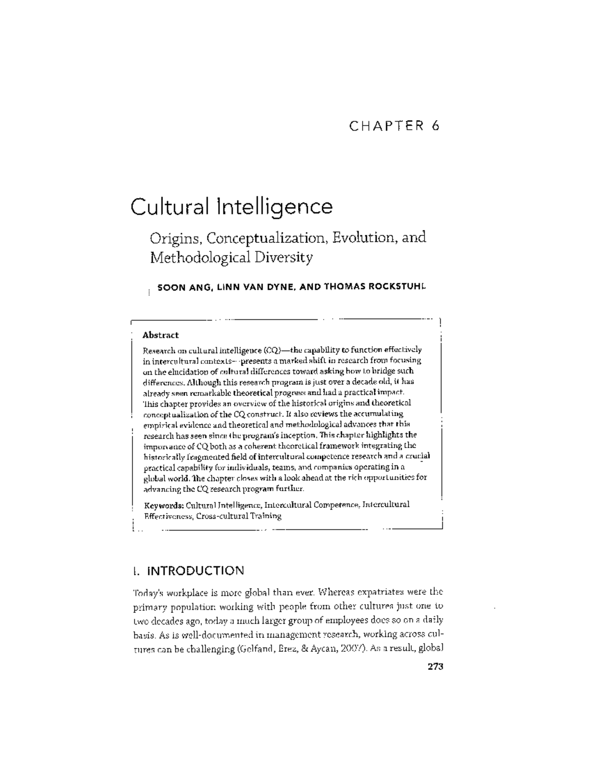 CHAPTER 6 Cultural Intelligence: Origins, Evolution, and Methodology ...