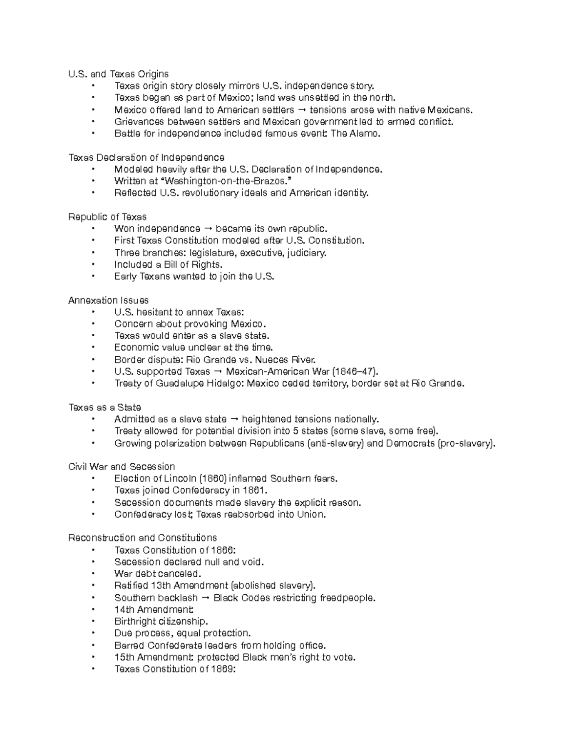 Texas History: From Independence to Statehood (HIST 101) - Studocu