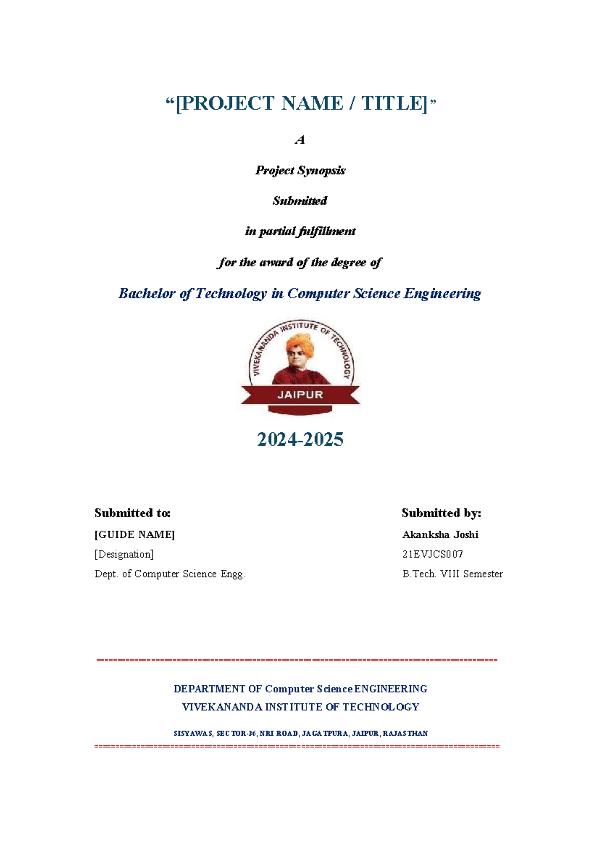 B.Tech CSE Final Year Project Synopsis: Healthcare Data Analysis Using ...