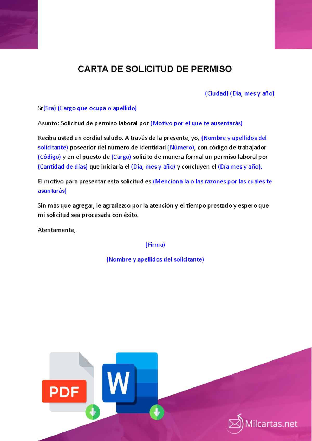 Carta de Solicitud de Permiso Laboral - Ejemplo y Formato - Document Preview
