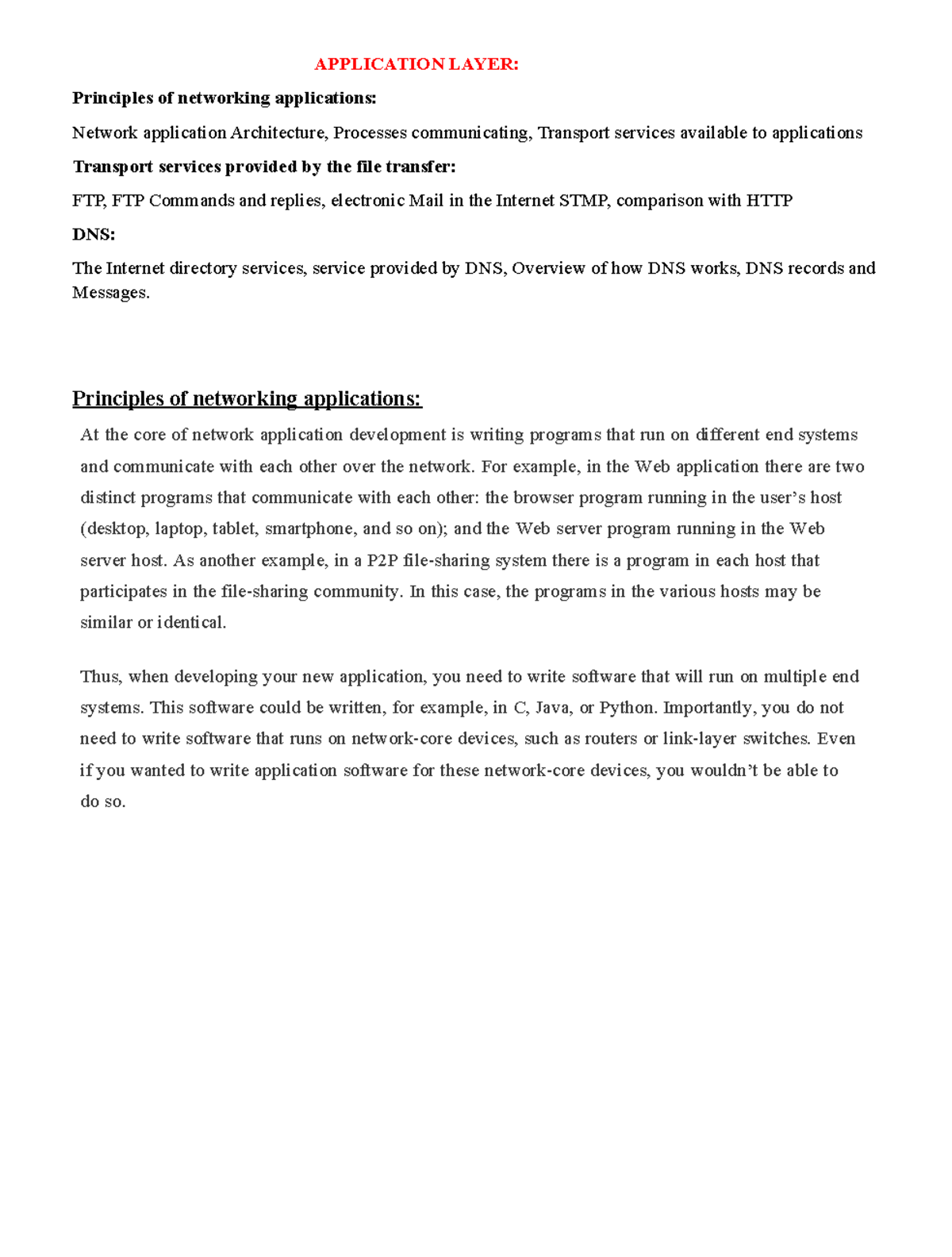 Data Communication Unit-5 - APPLICATION LAYER: Principles of networking ...