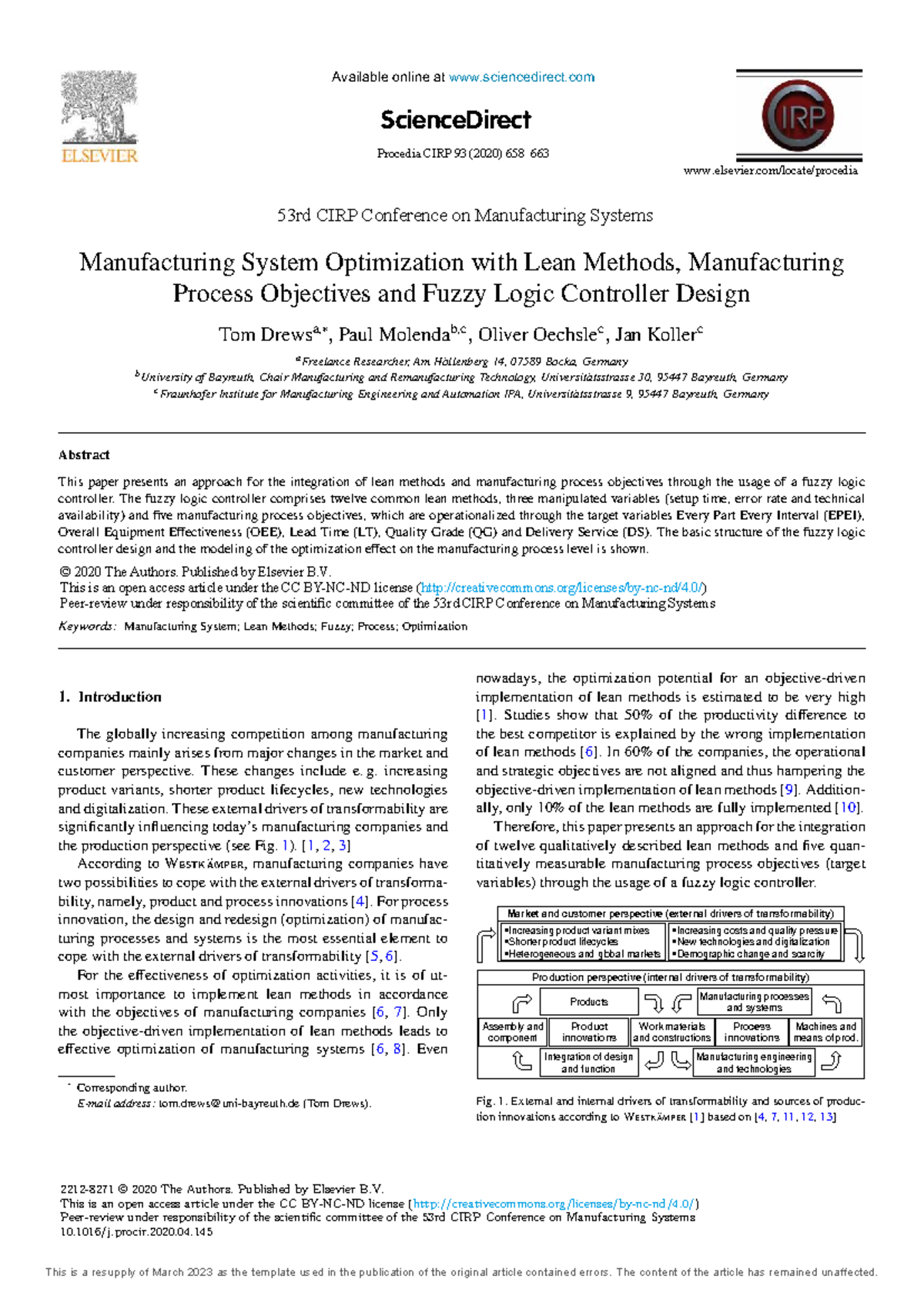 CIRP 93: Manufacturing System Optimization Using Lean Methods and Fuzzy ...