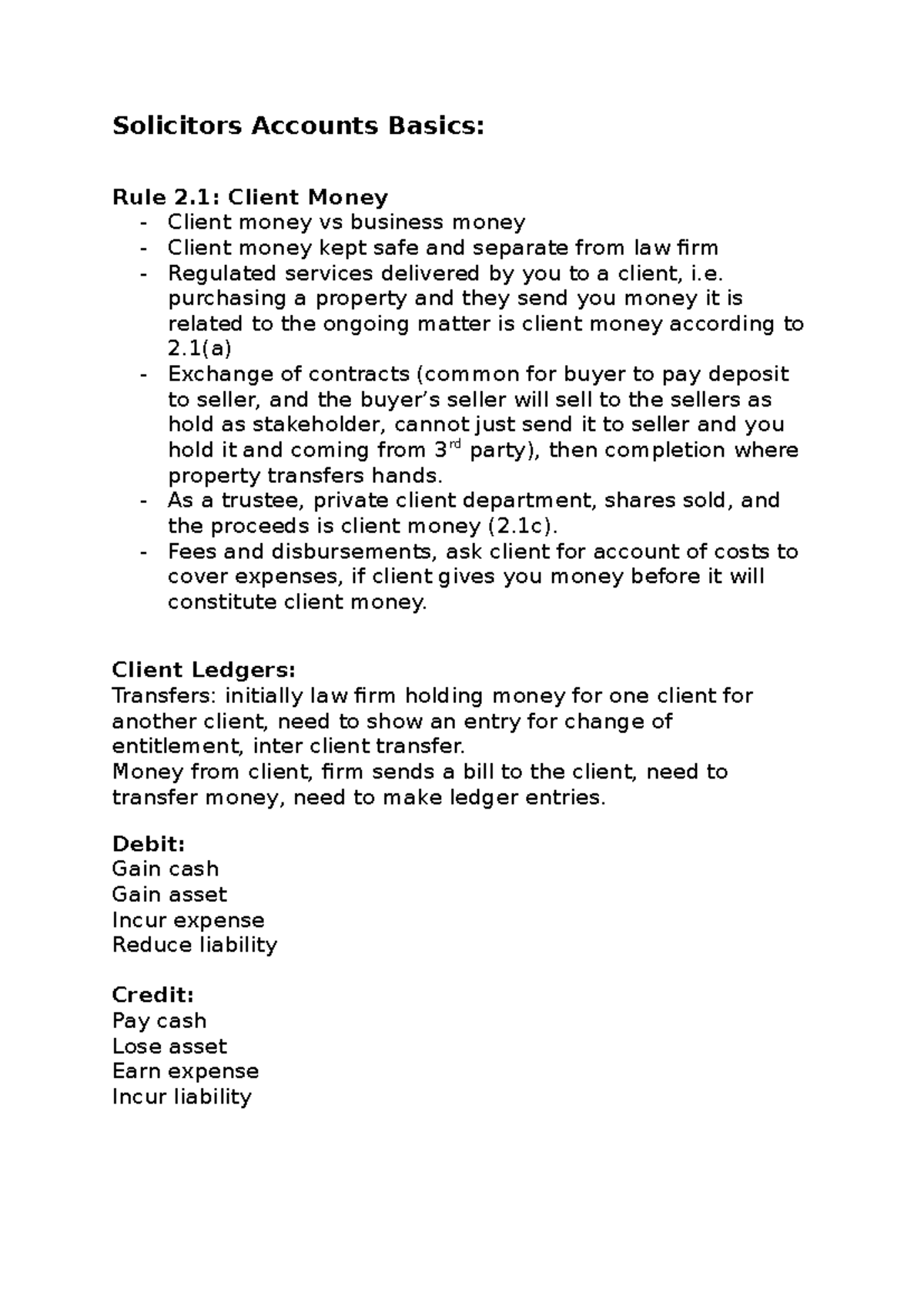 Solicitors Accounts Basics: Understanding Client Money Rules - Studocu