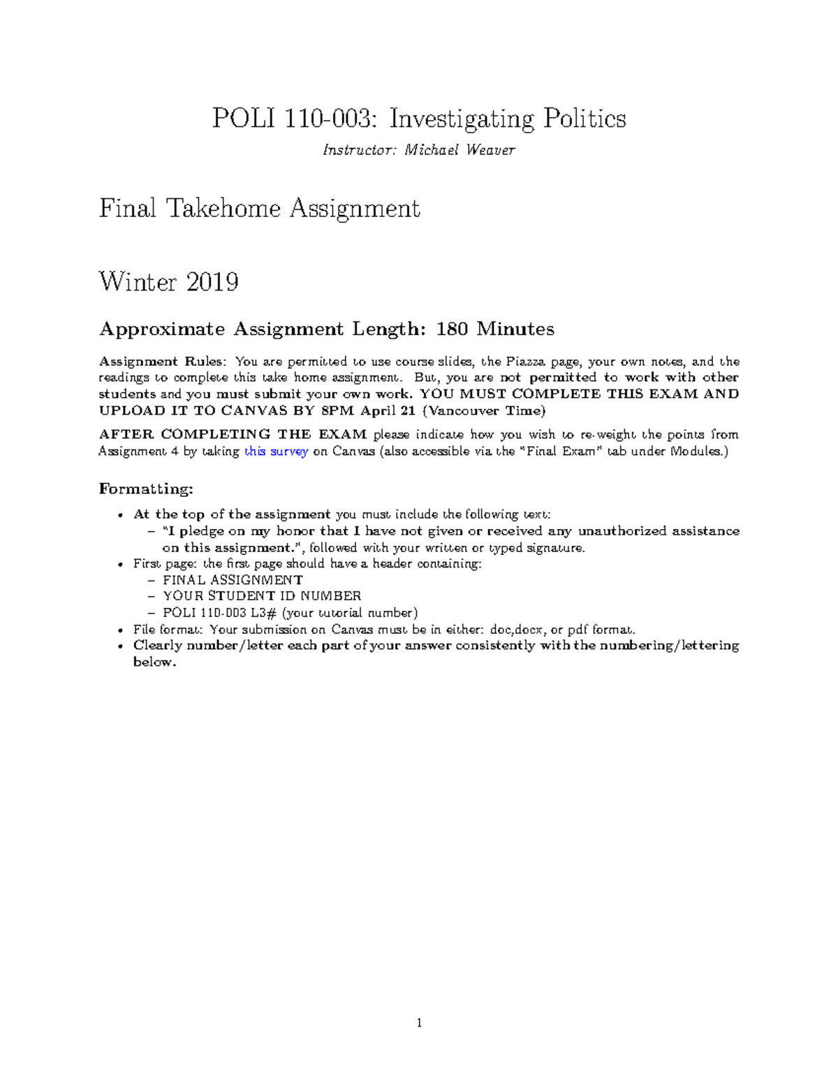 POLI 110 COVID Final Exam Revision Guide for Winter 2019 - Studocu