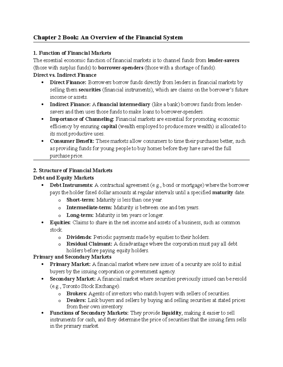 Chapter 2: Overview of Financial Markets and Their Functions - Studocu