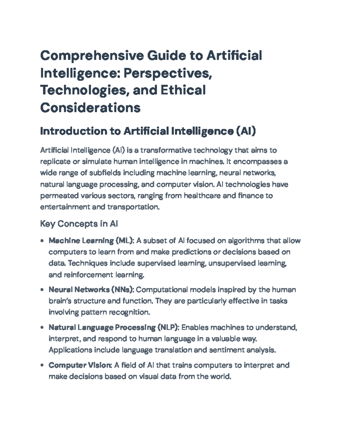 Comprehensive Guide to AI: Technologies, Applications, and Ethics ...
