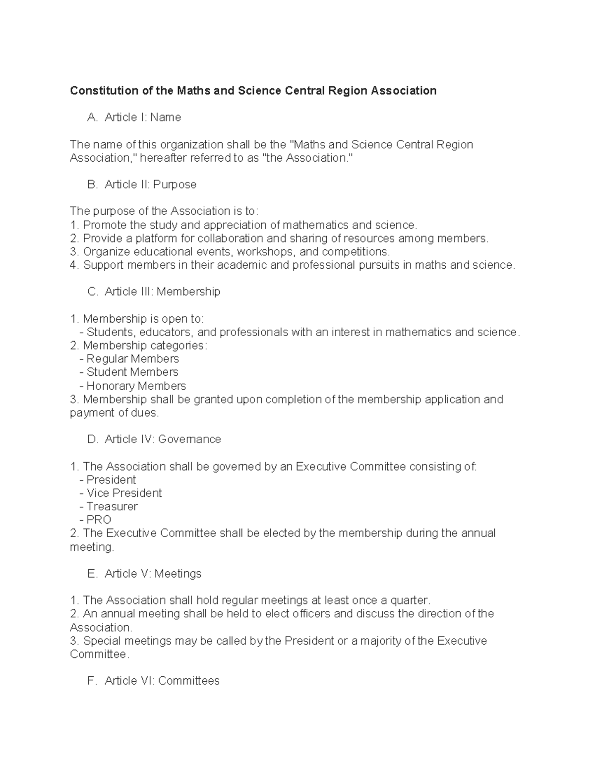 Constitution Mascra - guidance to maths and science - Constitution of ...