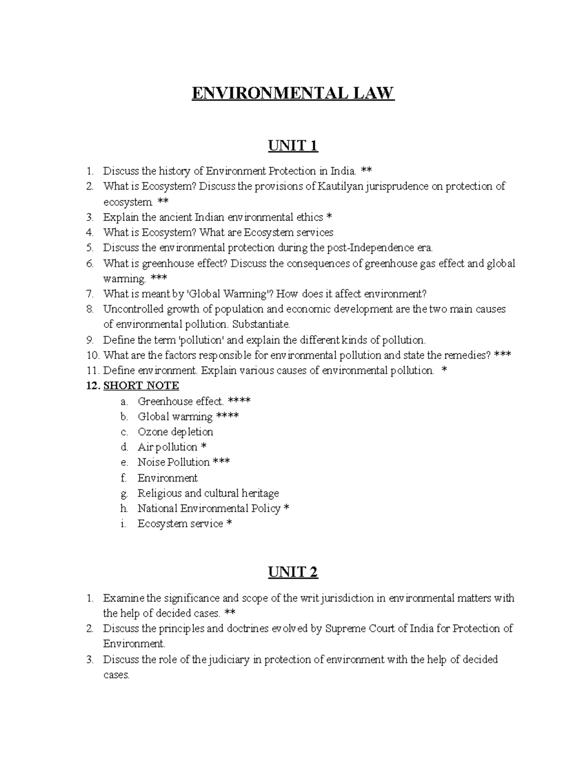Environmental Law - Comprehensive Unit Notes ENVI LAW - Studocu