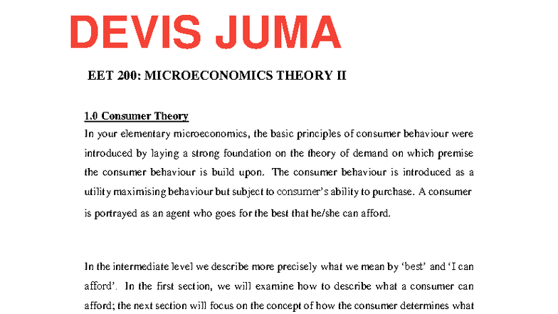 EET 200: Microeconomics Theory II - Consumer Behavior Notes - Studocu