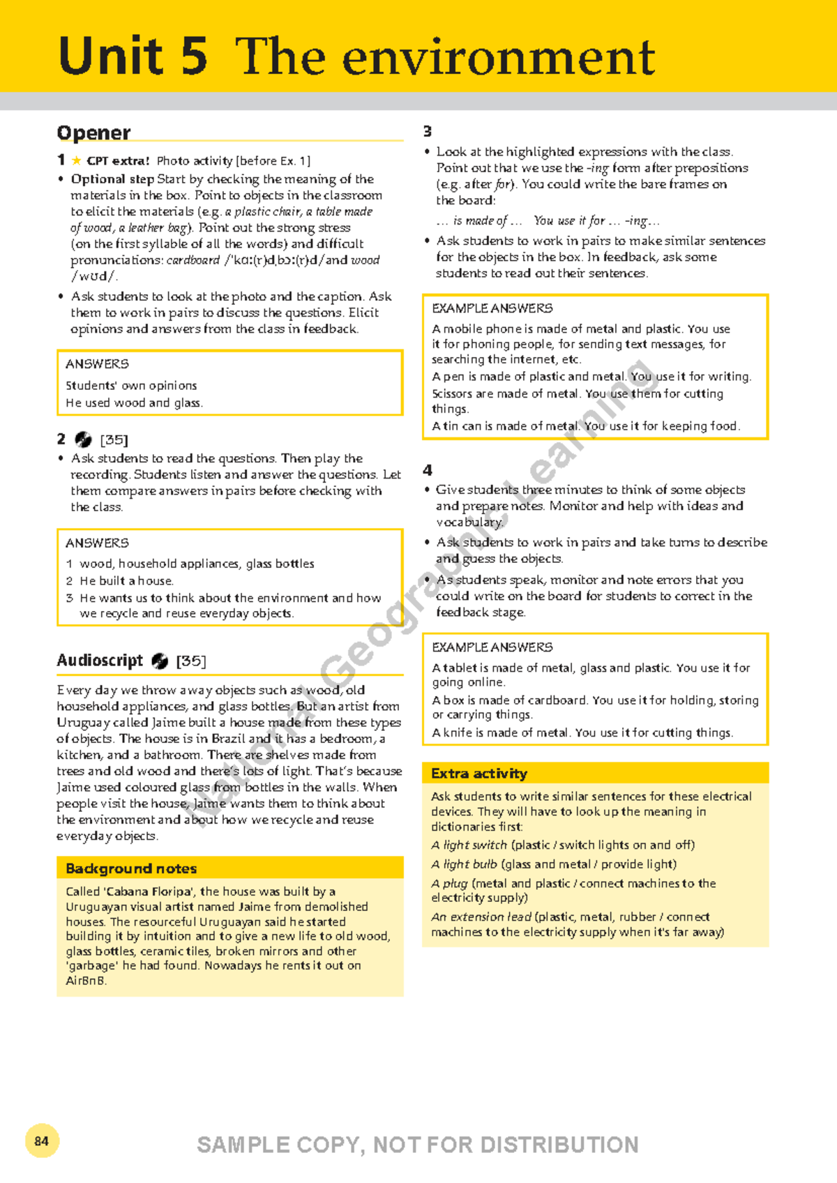 Unit 5: The Environment - Teacher's Guide and Activities (A2 B1) - Studocu