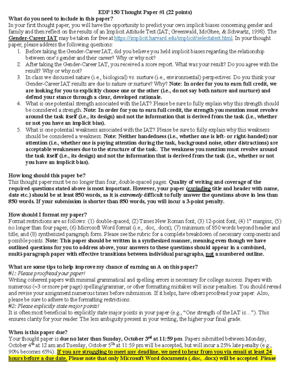 Thought Paper 1 description, rubric, and IAT instructions-4 - EDP 150 ...