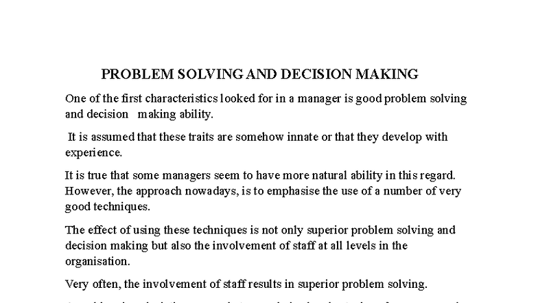 PROBLEM SOLVING AND DECISION MAKING (PSDM 101) - Comprehensive Guide ...