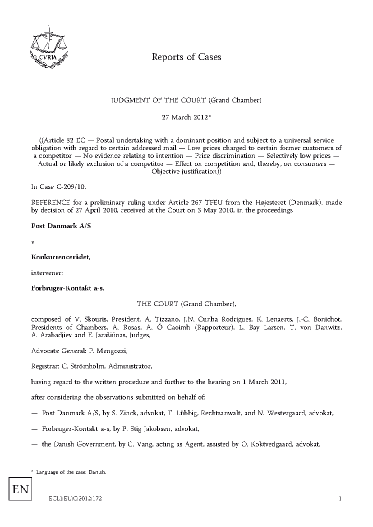 Post Danmark II: Key Case Law on Article 82 EC Judgments - Studocu