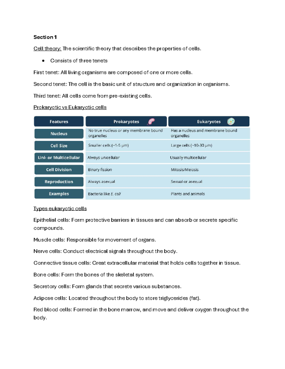 Module 1 Notes: Cell Theory, Structure, and Function of Cells - Studocu