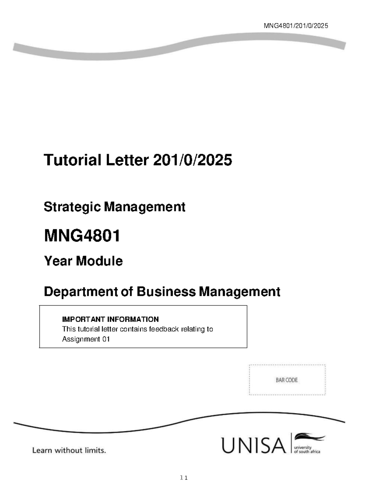 MNG4801 Tutorial Letter: Feedback on Assignment 01 (2025) - Studocu