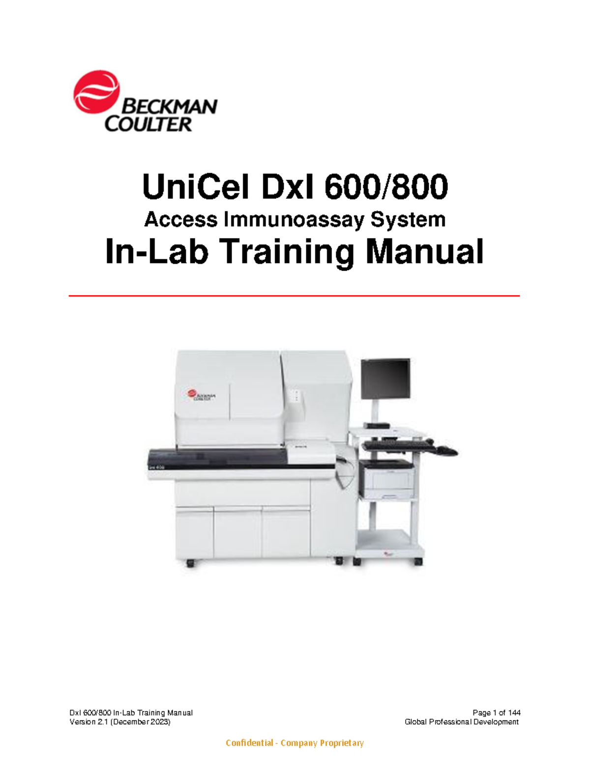 UniCel DxI 800 Training Manual - Version 2.1 (Dec 2023) - Studocu