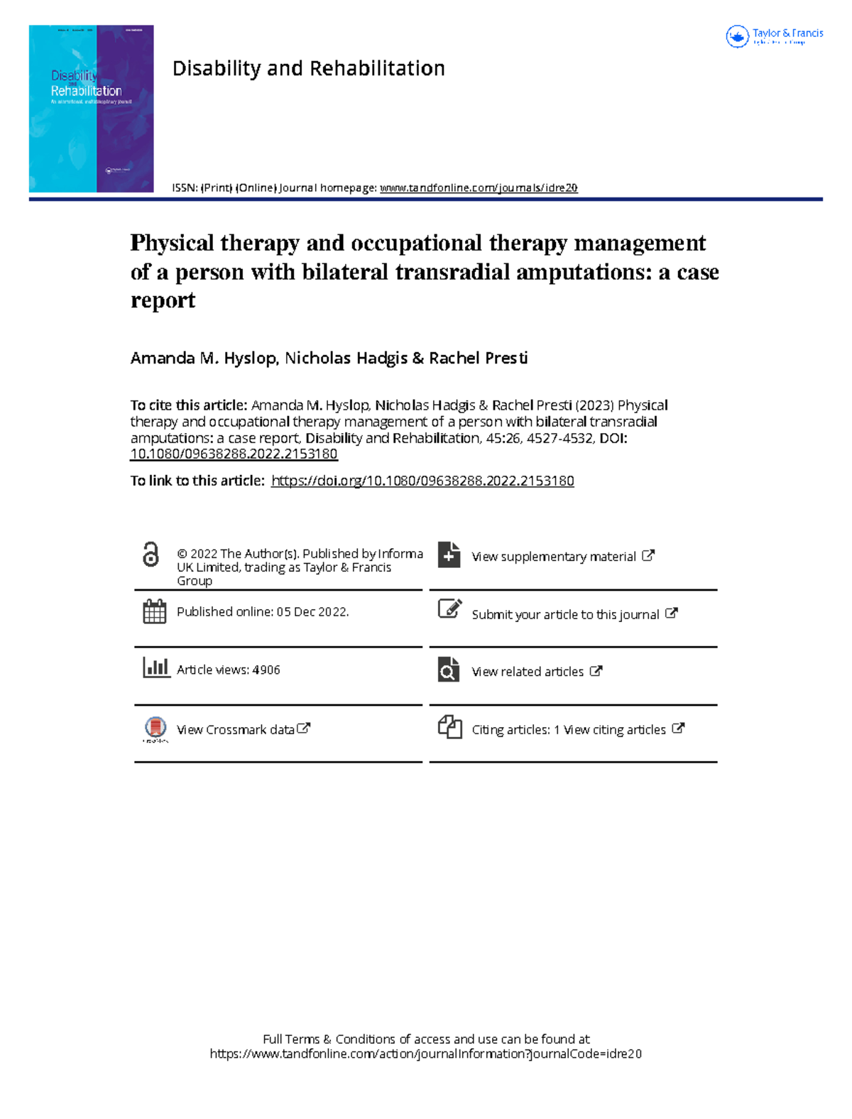 PT & OT Management of Bilateral Transradial Amputations: A Case Report ...