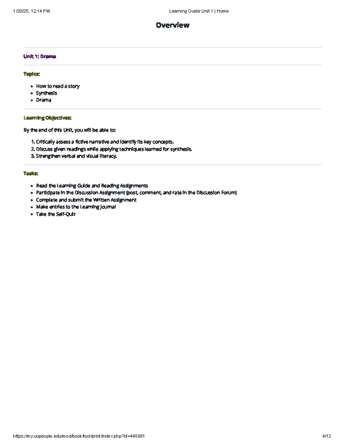 ENGL 1405 Learning Guide: Unit 1 Drama Overview & Assignments - Studocu