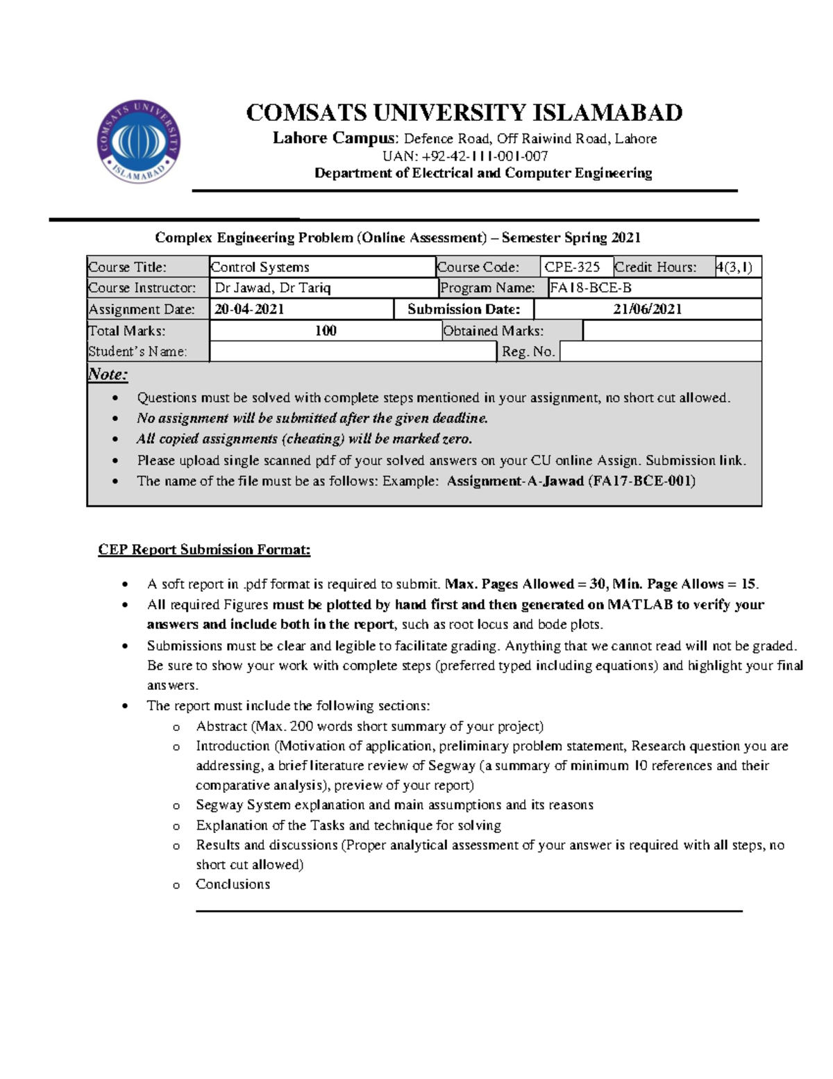 Project Report of my Lab. - COMSATS UNIVERSITY ISLAMABAD Lahore Campus ...