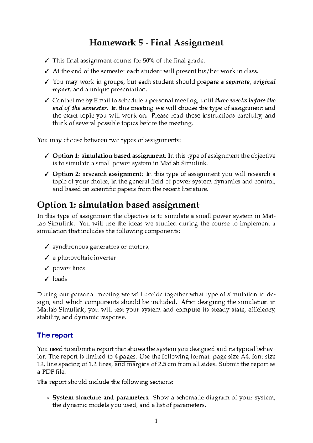 Research Assignment 3: Final Project Guidelines for Power Systems - Studocu
